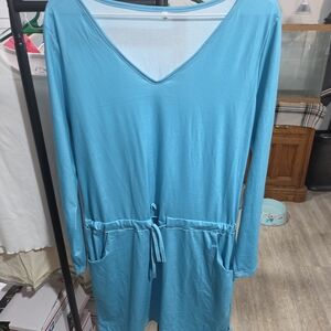 Blue V-Neck Mini Dress